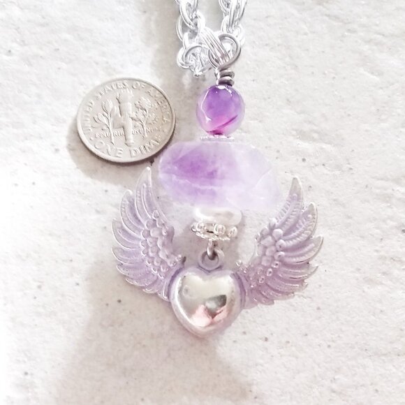 Winged Heart Amethyst Necklace ~ Hand Painted, One-of-a-Kind, Spiritual Gift - Picture 11 of 16